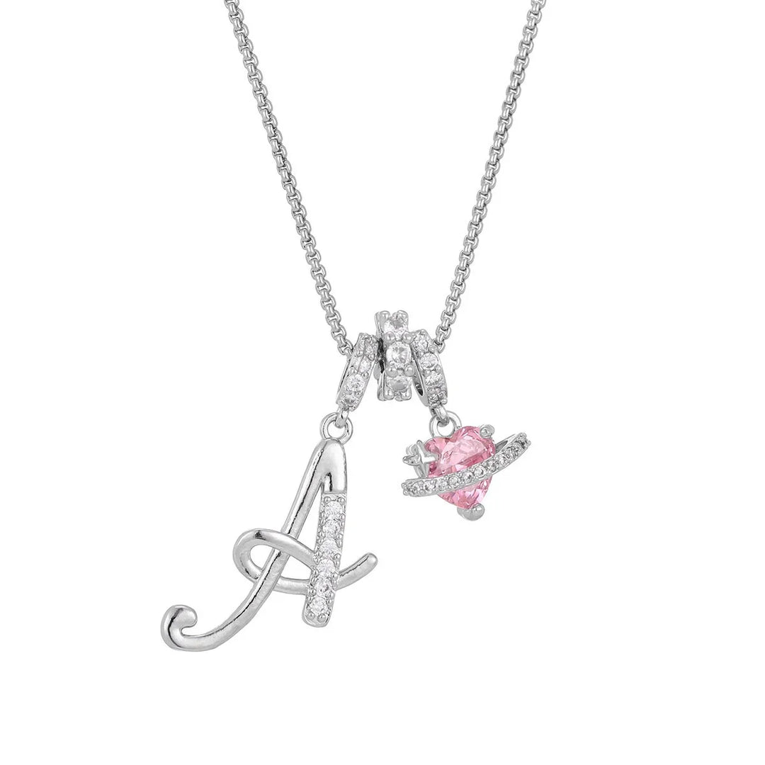 Nerute - Colar Com Inicial e Pingente em Forma de Coração Rosa