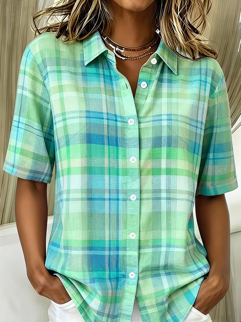 Endrita - Camisa Casual De Manga Curta Com Botões