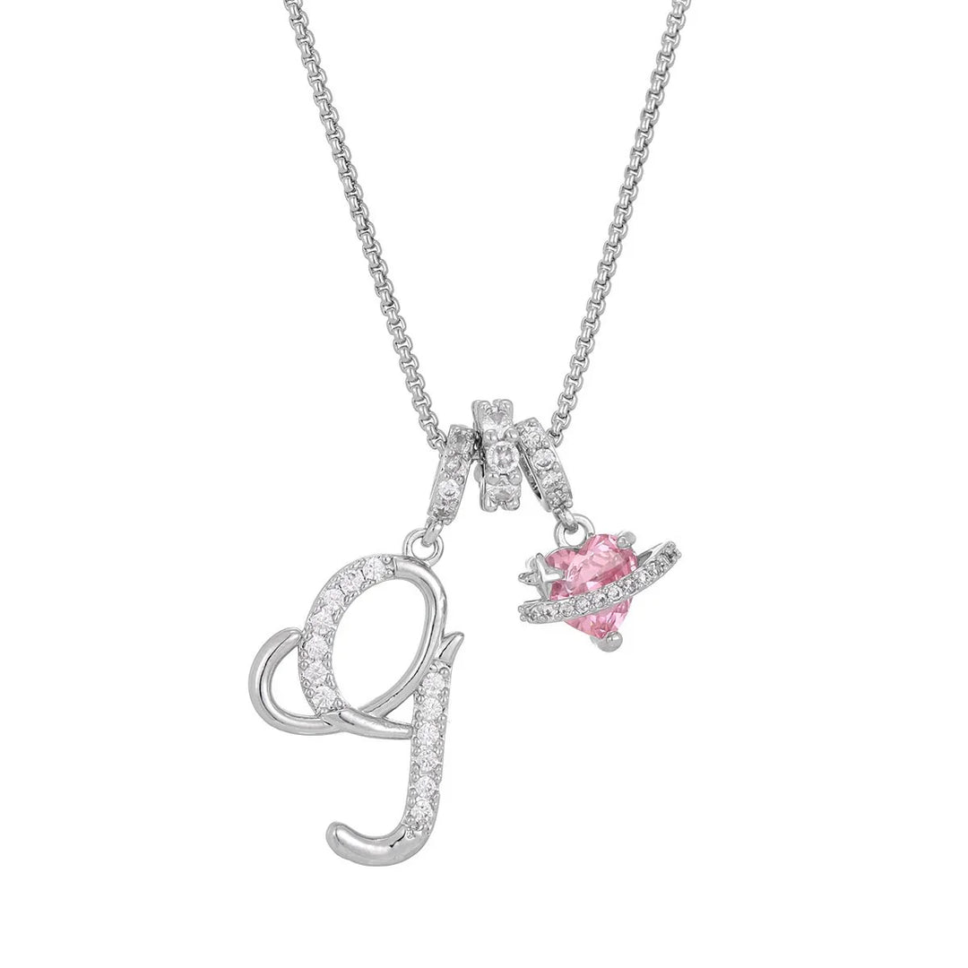 Nerute - Colar Com Inicial e Pingente em Forma de Coração Rosa