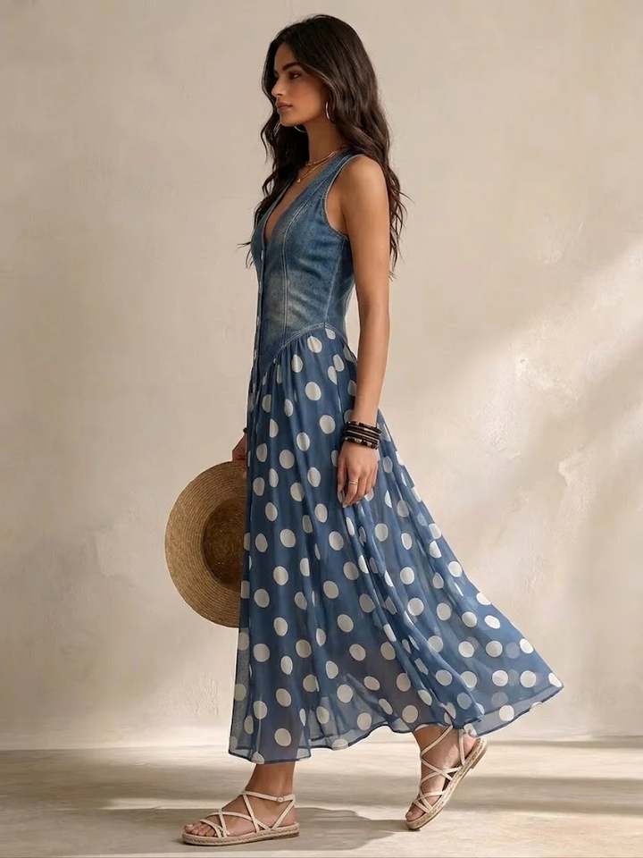 Vylina - Vestido De Ganga Com Saia De Chiffon às Bolinhas