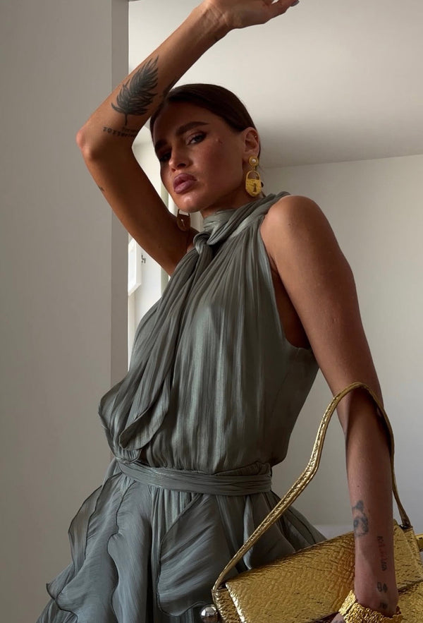 Nataly - Vestido Maxi Com Folhos Em Cascata
