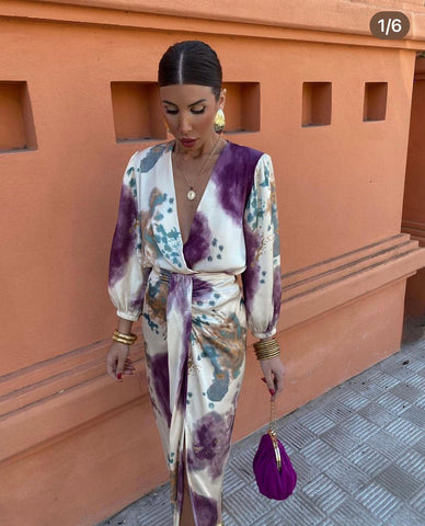 Goizane - Vestido Floral Elegante Com Decote Em V