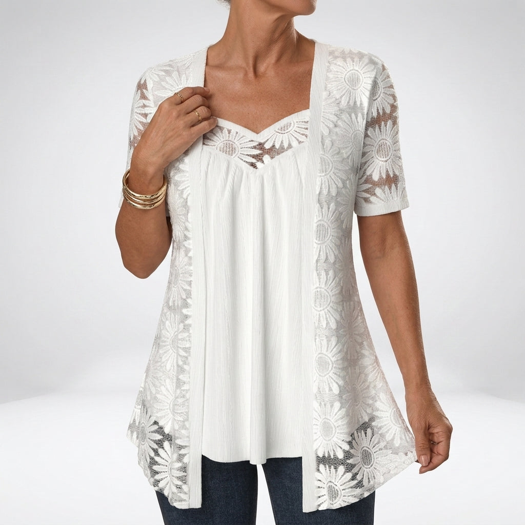 Linnia - Blusa De Renda Com Bordado Floral