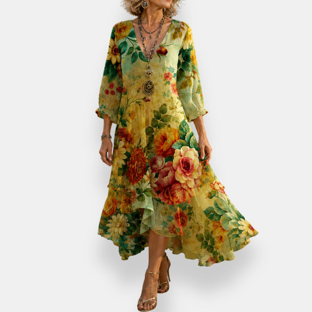 Emila - Vestido Floral Esvoaçante Com Decote Em V