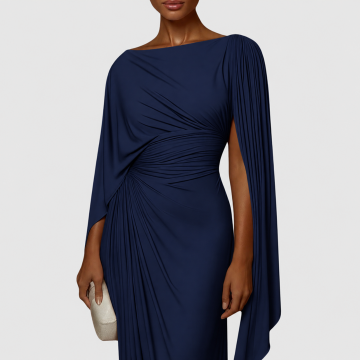 Mirona - Vestido Maxi Plissado Com Capa