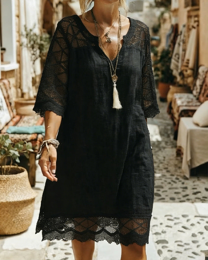 Kilina - Vestido Com Decote Em V e Patchwork De Renda