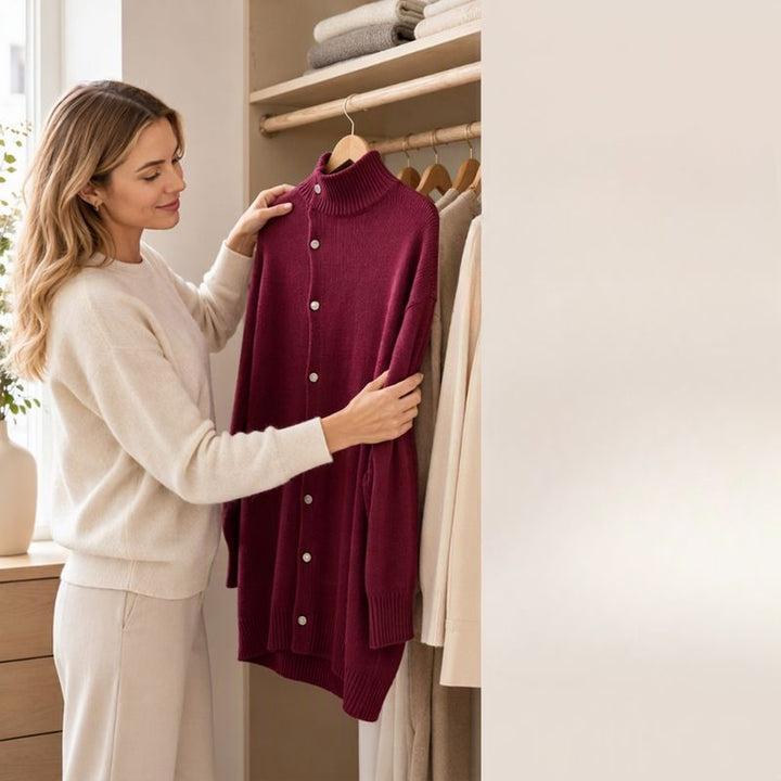 Hiroko - Camisola de Malha Comprida com Gola Alta e Botões