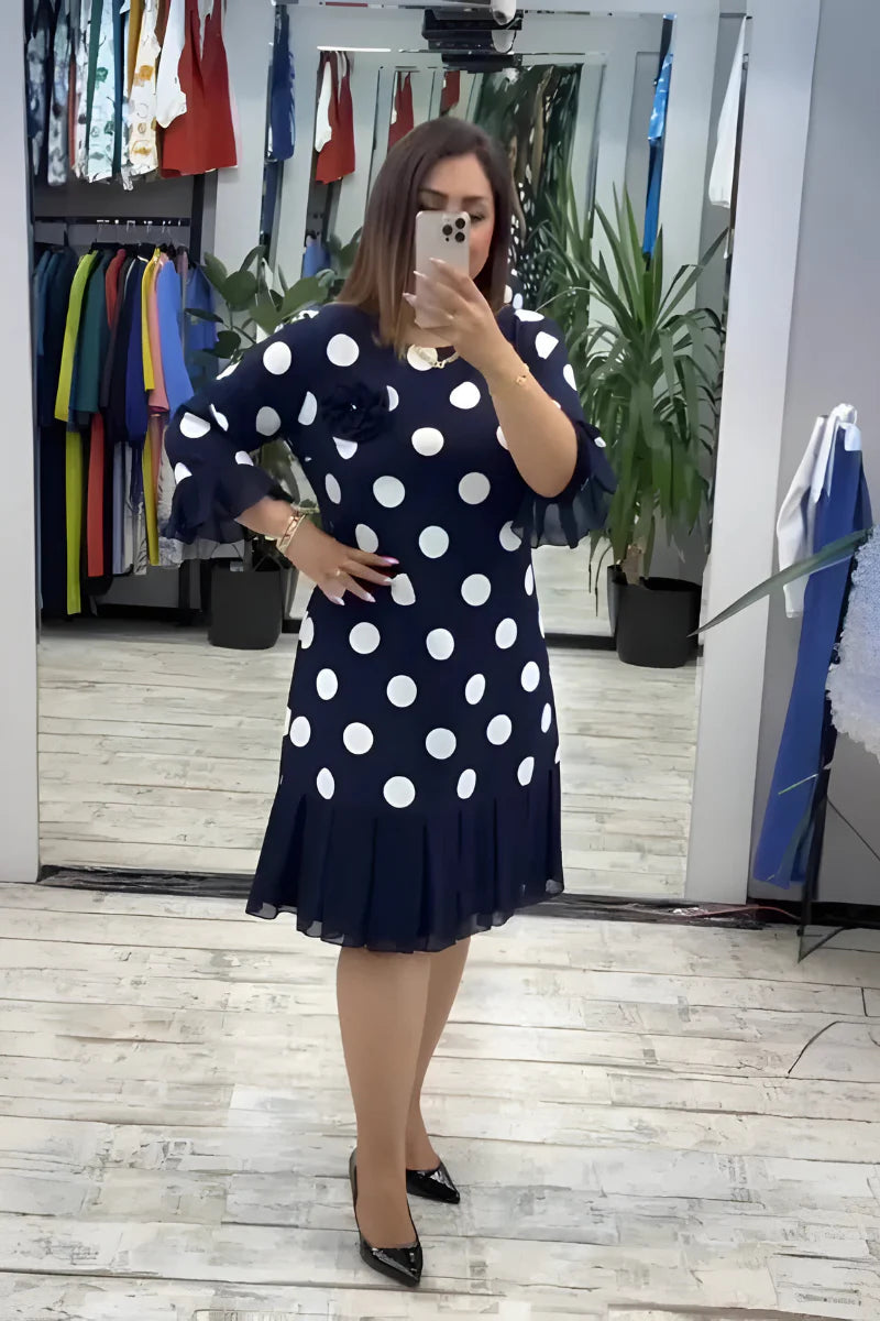 Gigi - Vestido Midi às Bolinhas com Mangas Largas