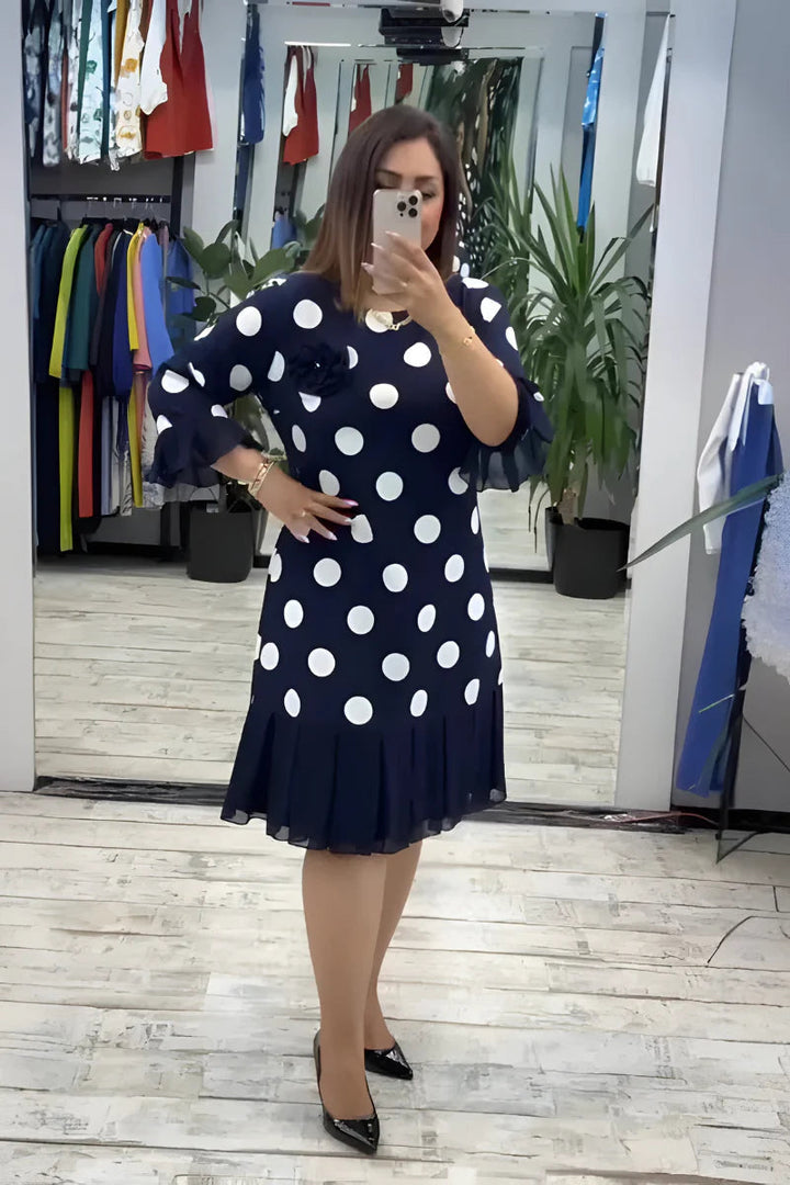 Gigi - Vestido Midi às Bolinhas com Mangas Largas