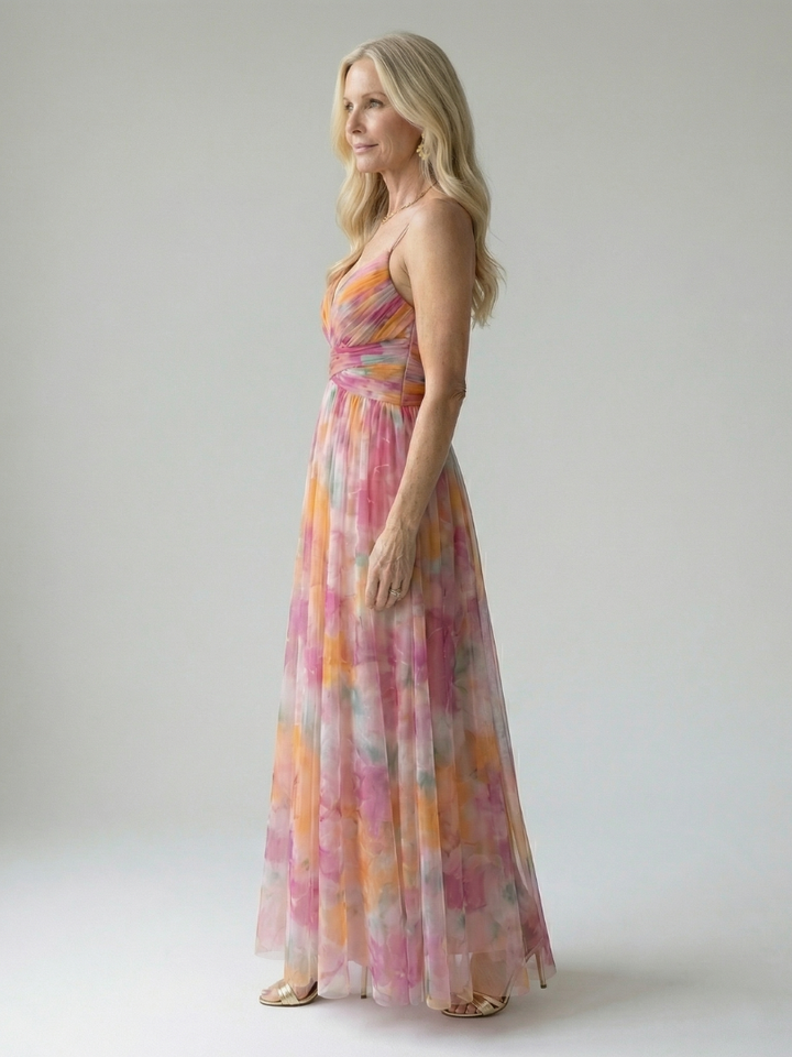 Xeenia - Vestido Maxi Elegante Em Chiffon Com Recortes