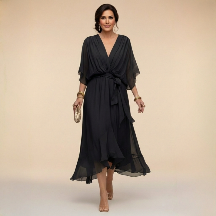 Harshani - Vestido de Chiffon Com Decote em V
