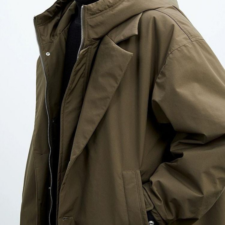 Krimz - Casaco Tipo Trench Com Capuz E Gola Com Lapelas