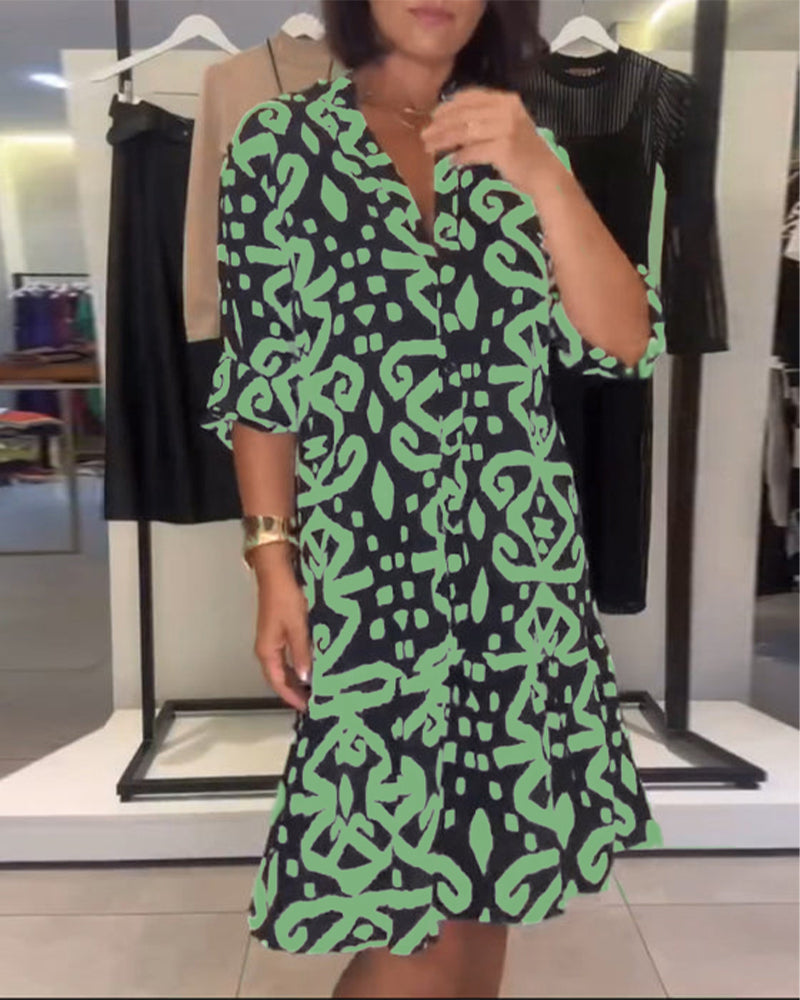 Ejileena - Vestido Elegante Com Decote Em V e Estampado