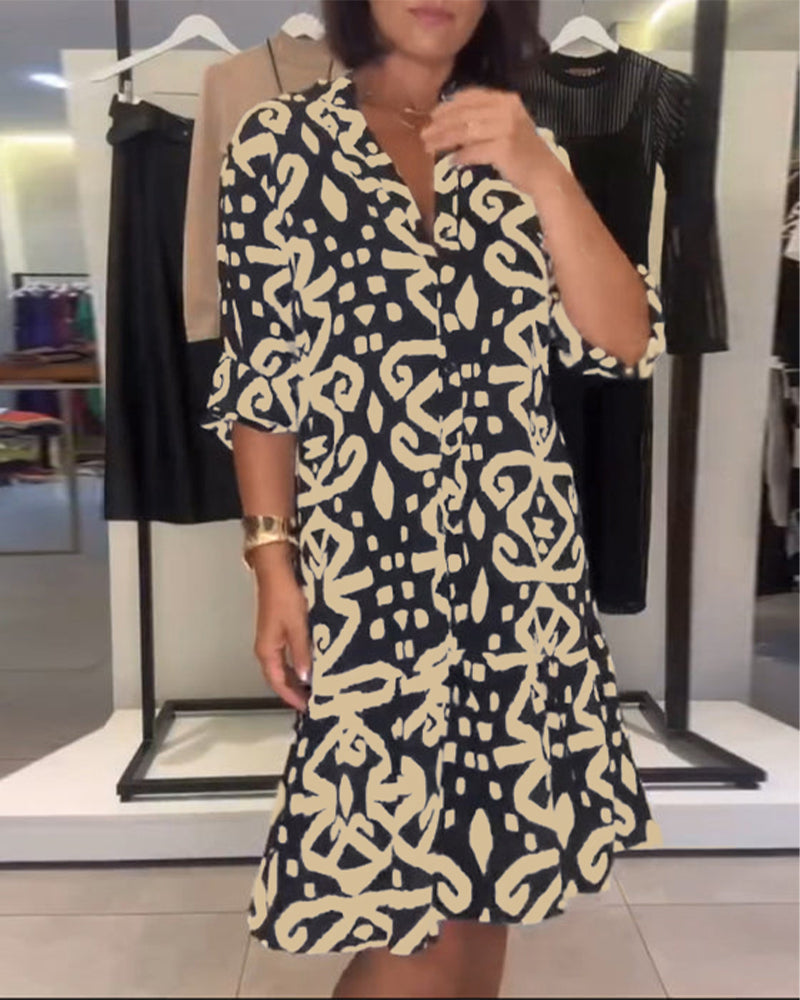 Ejileena - Vestido Elegante Com Decote Em V e Estampado