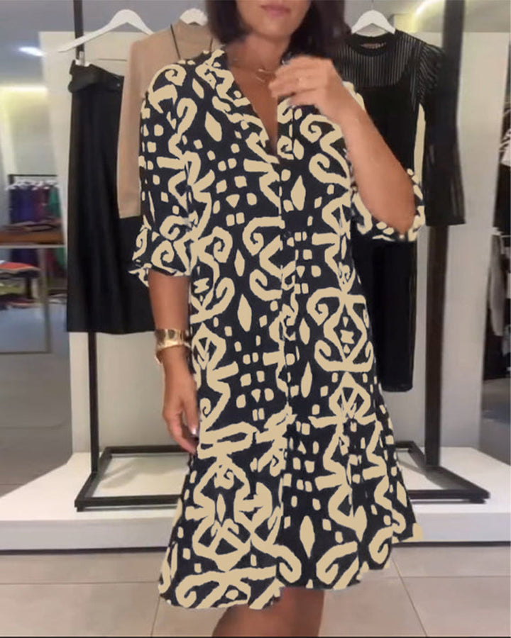 Ejileena - Vestido Elegante Com Decote Em V e Estampado