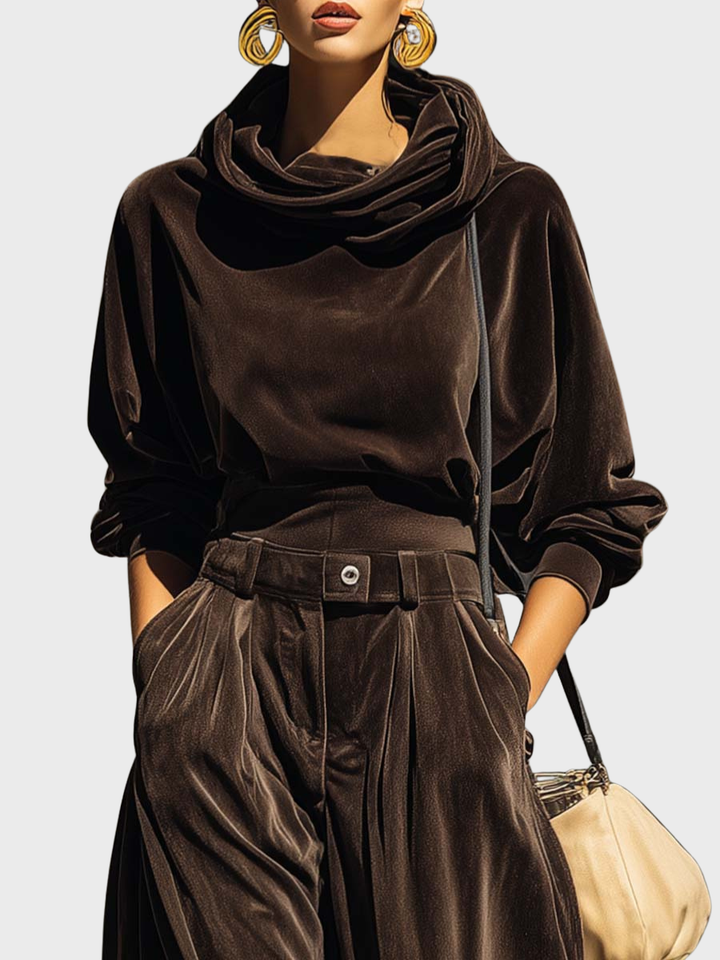 Skaidre - Conjunto Vintage Com Camisola Com Capuz de Veludo e Calças largas