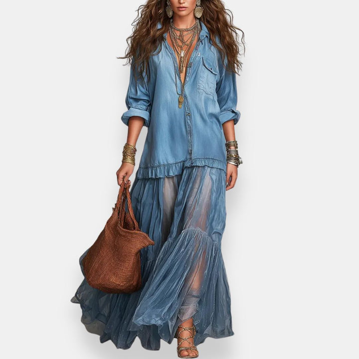 Zaynab - Vestido Maxi De Estilo Boémio Com Folhos