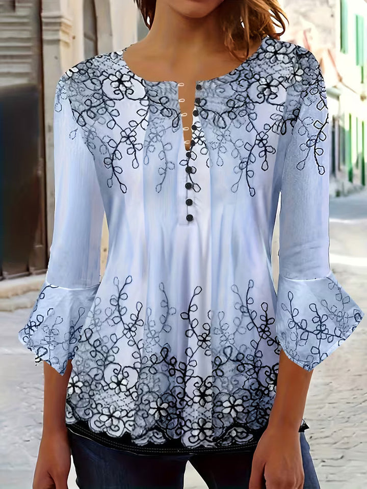 Mesley - Blusa De Manga Curta Com Estampado Floral E Acabamento Com Folhos