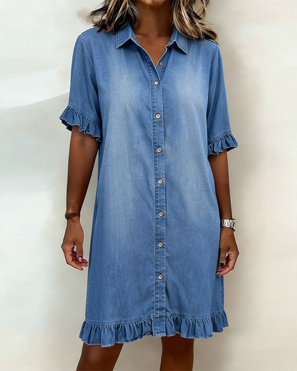 Ndapewa - Vestido Confortável de Ganga Com um Corte Lisonjeador