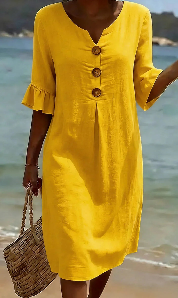 Mlaina - Vestido Midi Elegante Com Botões
