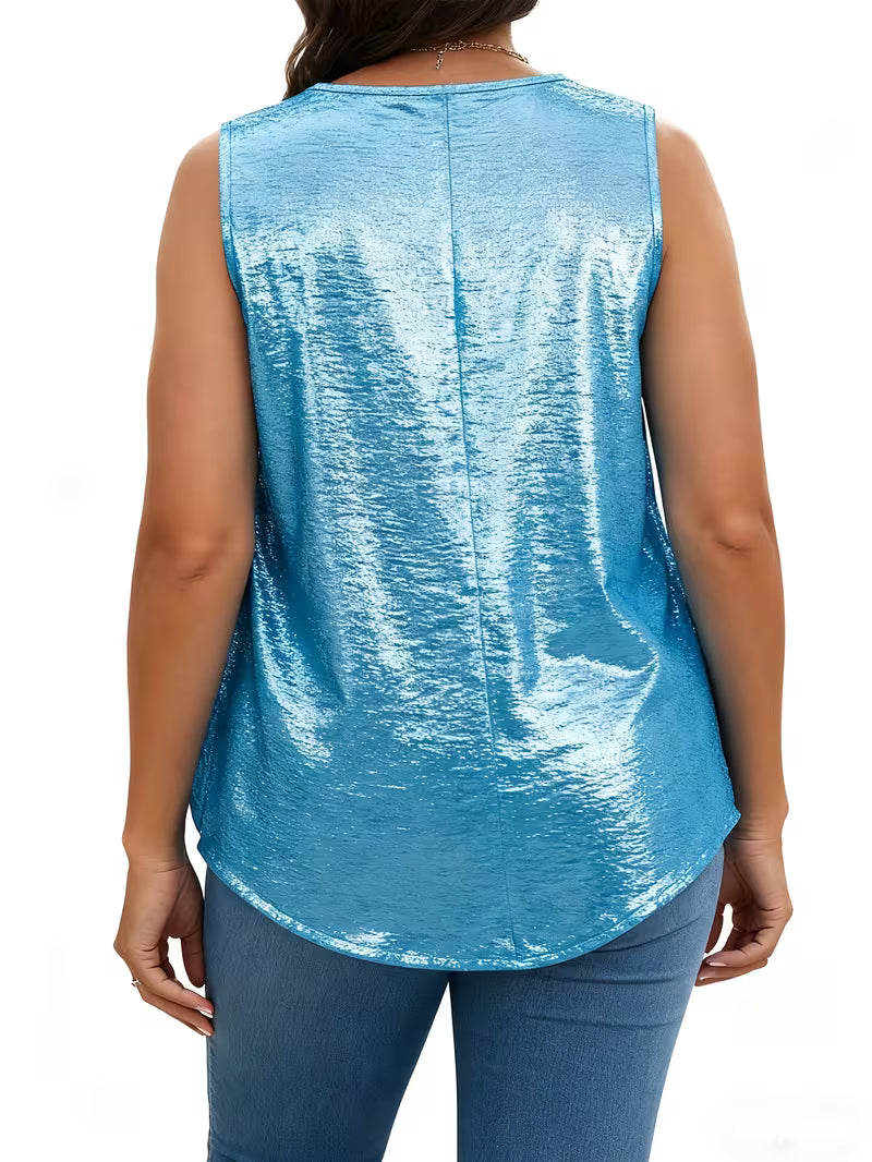 Shivina - Camisola Sem Mangas Metálica Com Decote Redondo