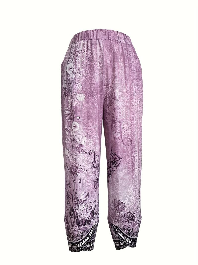 Thimasha - Calças Capri Com Padrão Floral Vintage e Cintura Elástica