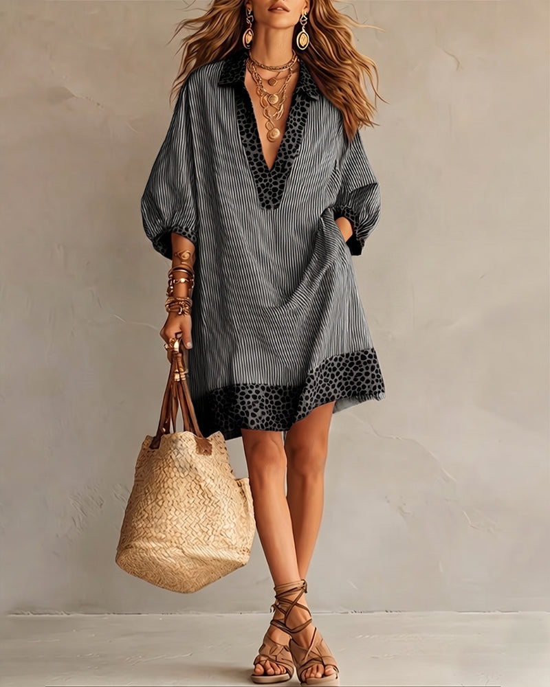 Marget - Vestido Com Painéis Em Padrão Leopardo E Mangas Bufantes