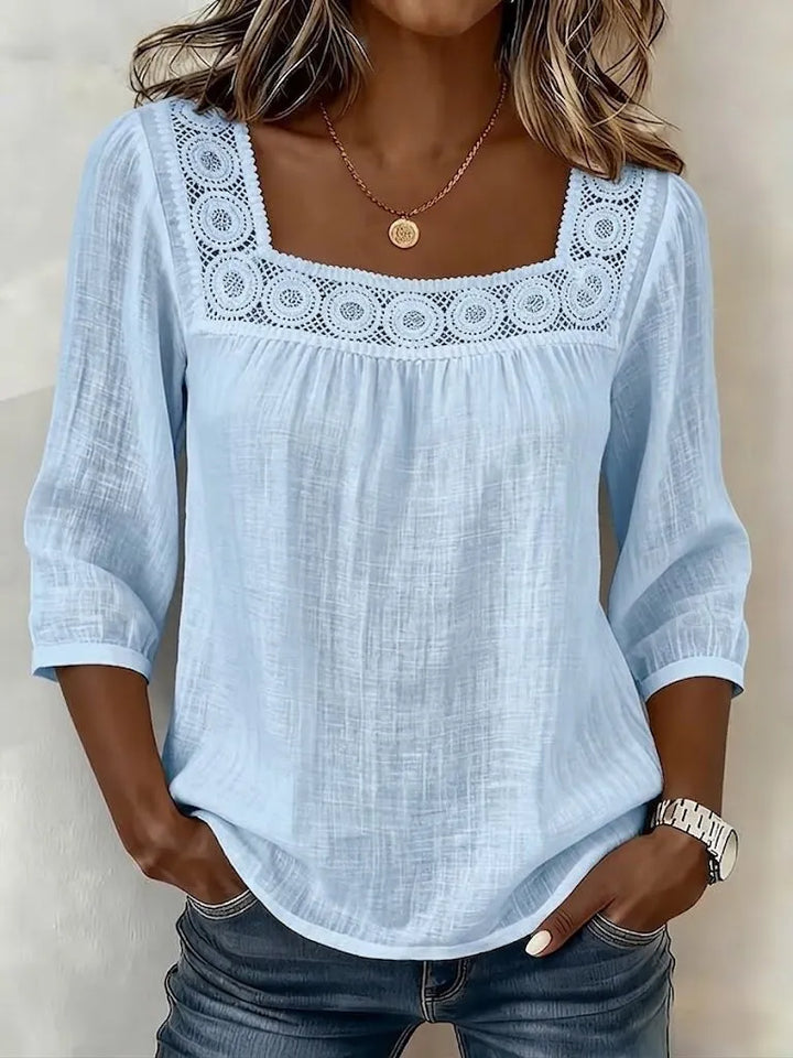 Nozomi - Blusa De Patchwork Com Renda E Decote Quadrado