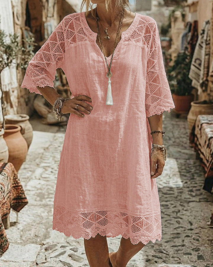 Kilina - Vestido Com Decote Em V e Patchwork De Renda