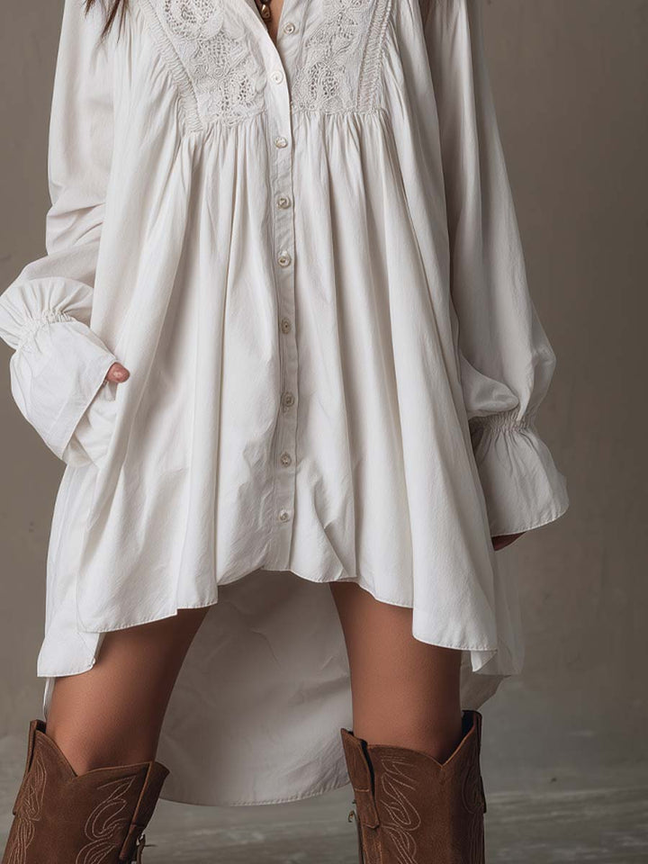 Amparo - Vestido-camisa de manga Comprida com Bainha Irregular