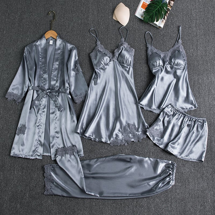 Noga - Conjunto de Roupa de Dormir de Seda com 5 Peças