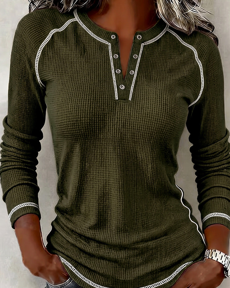Maisy - Camisola Henley Com Padrão Waffle e Mangas Compridas