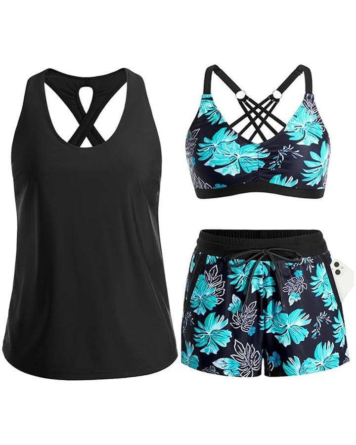 Meaghan - Conjunto De Três Peças Tankini E Saída De Praia