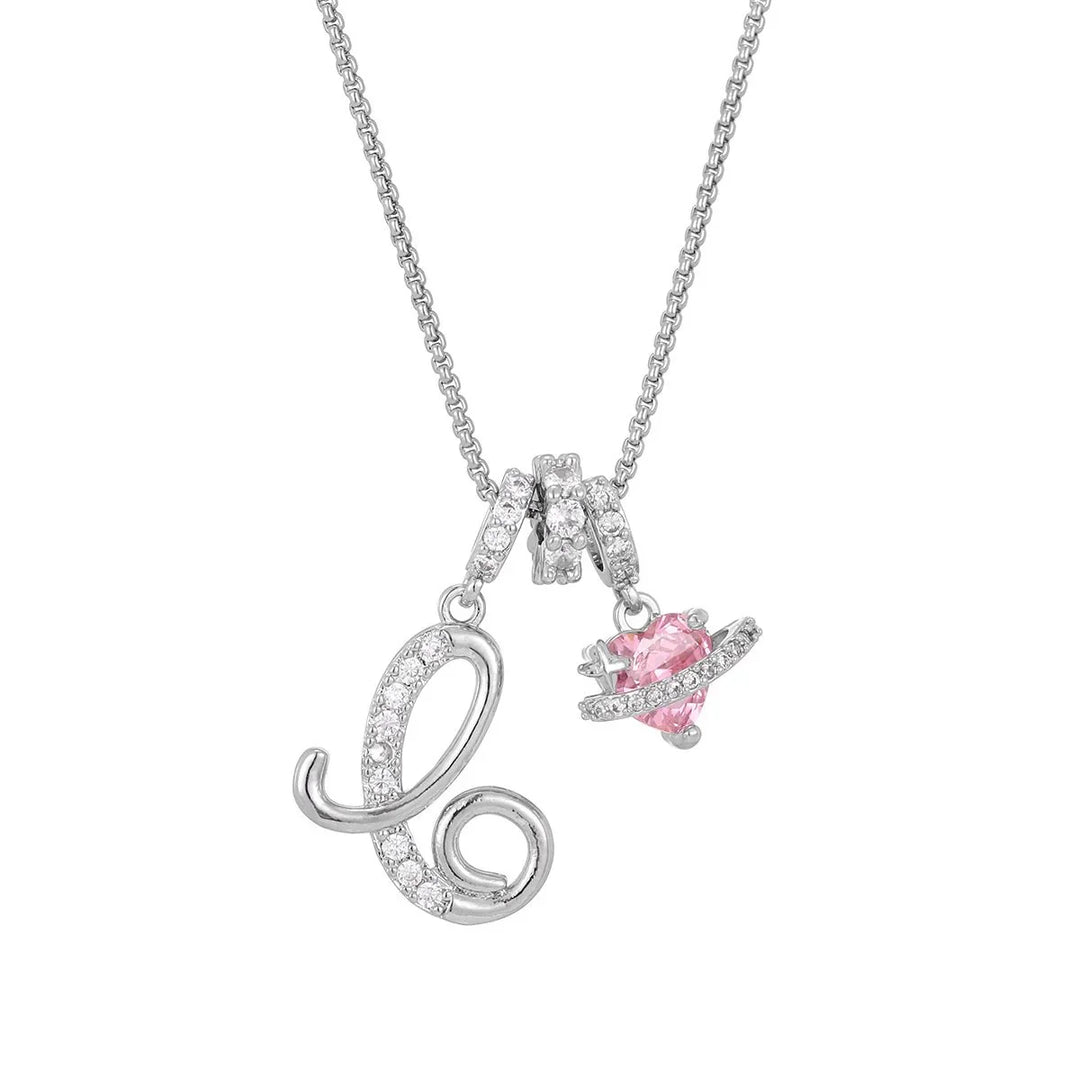 Nerute - Colar Com Inicial e Pingente em Forma de Coração Rosa