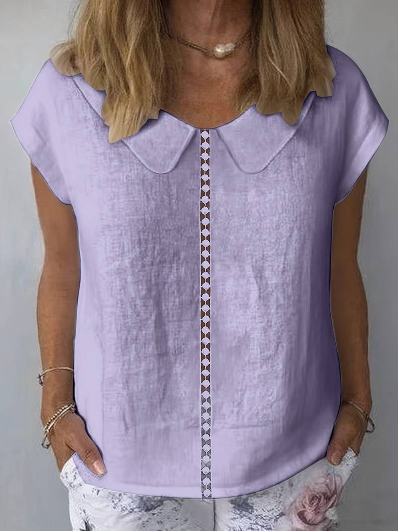 Krischelle - Camisola De Manga Curta Com Encaixe De Renda Na Iapela