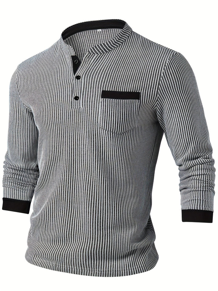 Deegan - Camisa Henley De Manga Comprida Com Gola Às Riscas Texturizada