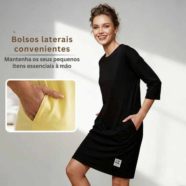 Sidsel - Vestido Elegante Com Gola Redonda
