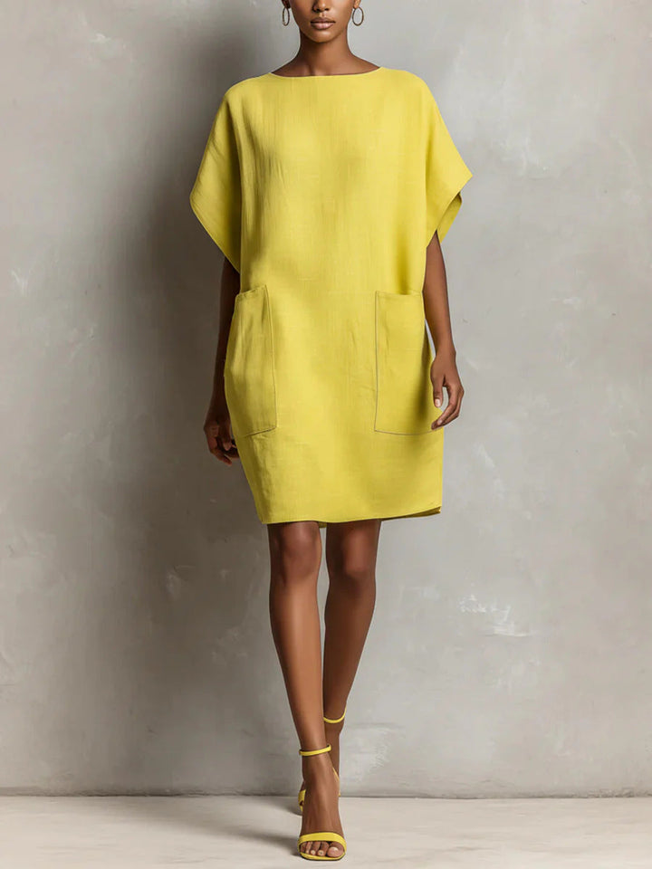 Hulina - Vestido Casual De Linho Com Bolsos