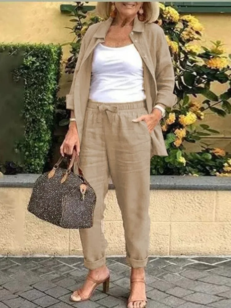 Henna - Conjunto de Camisa de Manga Comprida e Calças