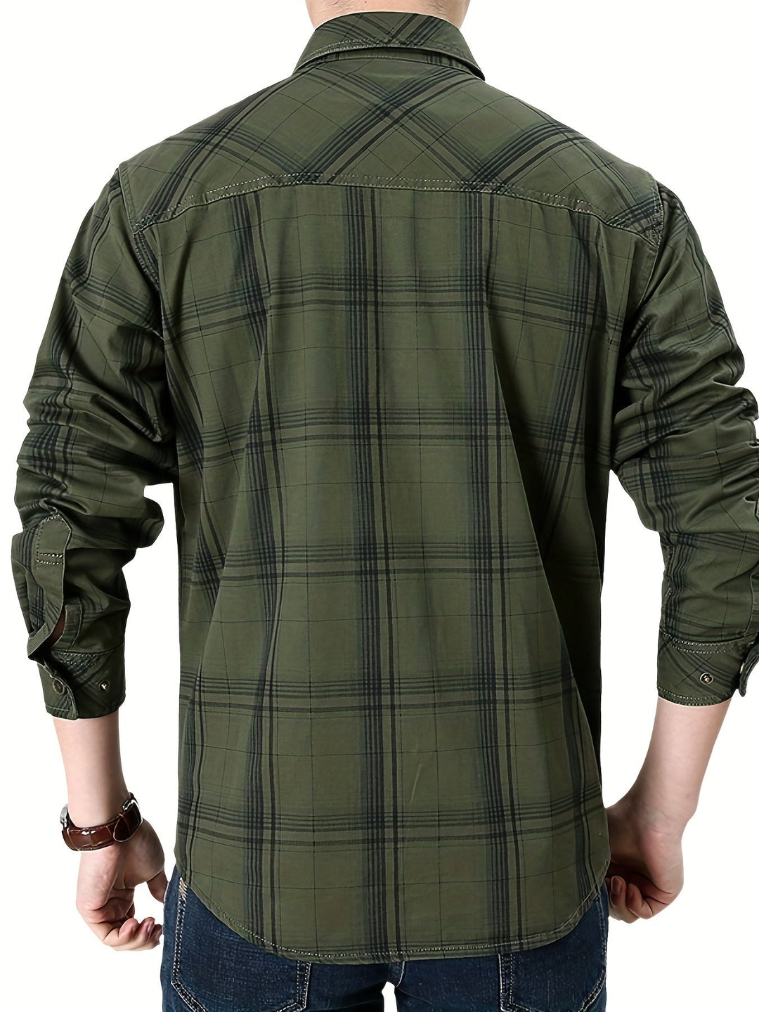 Thimos - Camisa de Manga Comprida Xadrez com Vários Bolsos