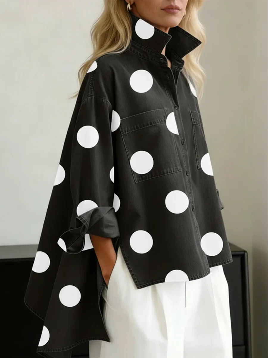 Ranulya - Top Elegante Com Estampado Artístico de Bolinhas