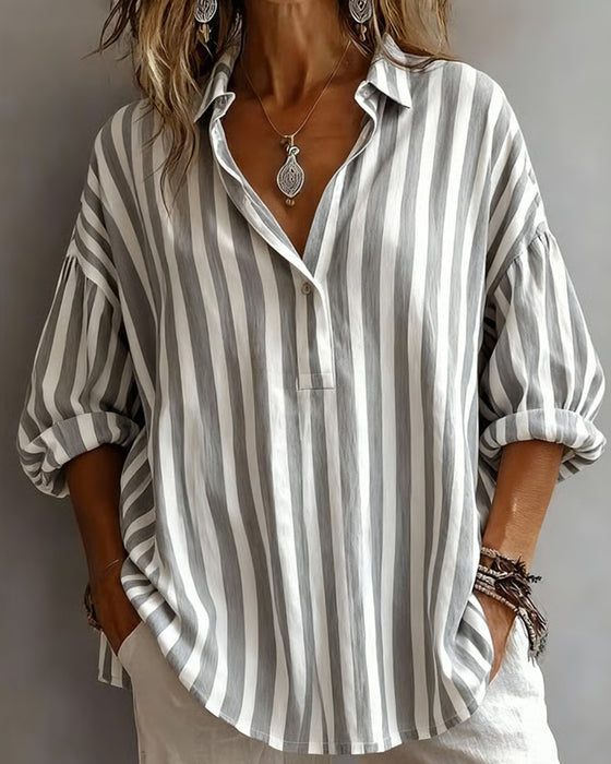 Jessy - Blusa Larga às Riscas Com Gola