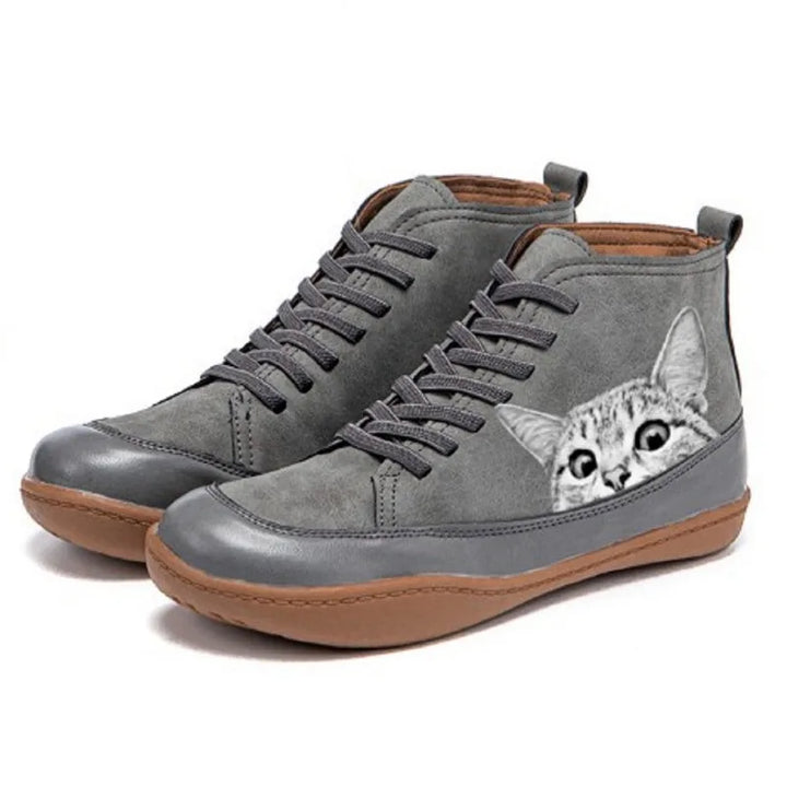 Fenna - Botas De Couro até Ao Tornozelo Para OS Amantes De Gatos