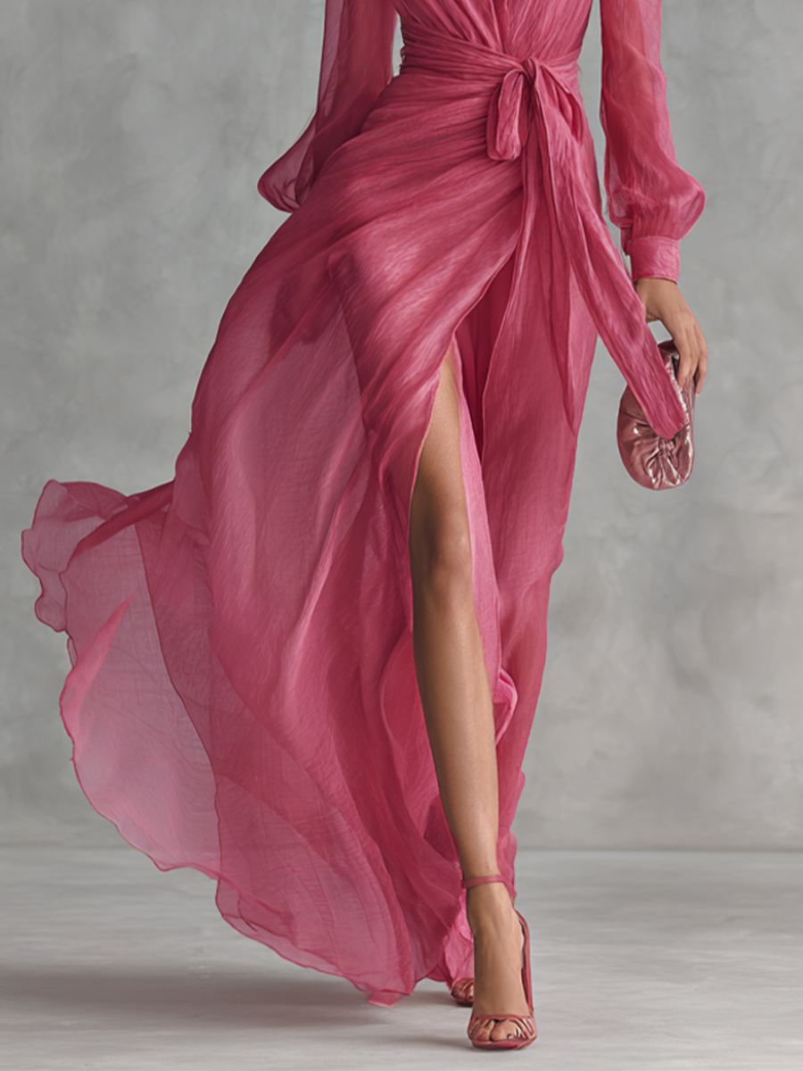 Jalesa - Vestido Maxi Em Chiffon Com Laço Na Cintura