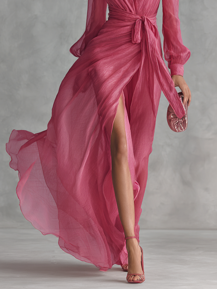 Jalesa - Vestido Maxi Em Chiffon Com Laço Na Cintura