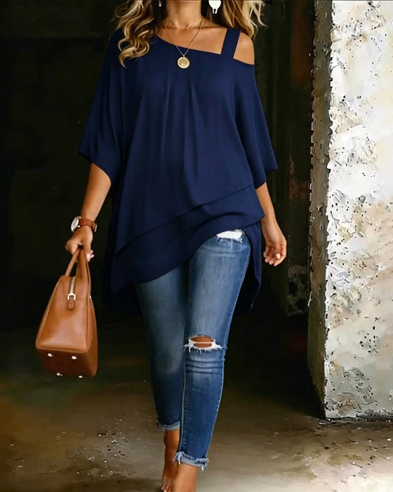 Aurona - Blusa Casual Assimétrica Com Ombros À Mostra