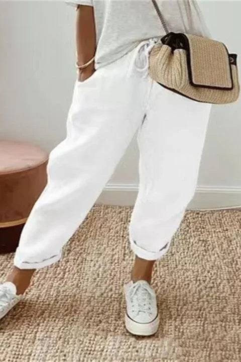 Yaron - Calças com Bolsos Inclinados e Cordão na Cintura