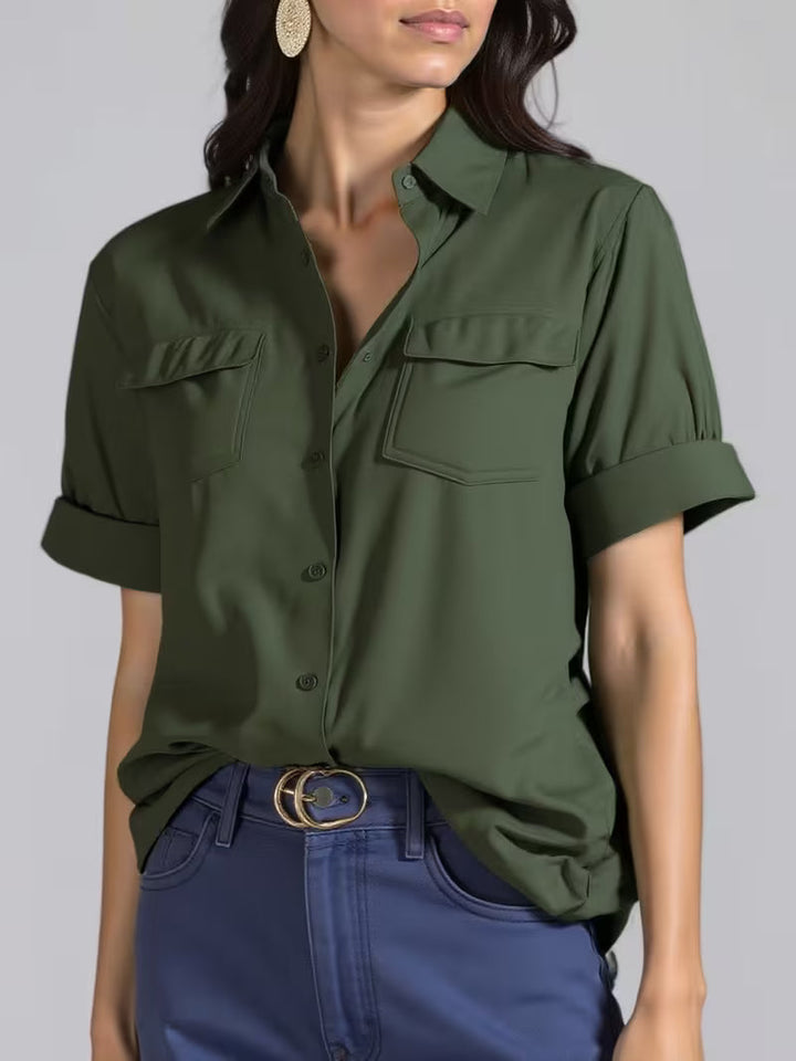 Ornilla - Camisa Folgada De Manga Curta Com Lapela E Bolso