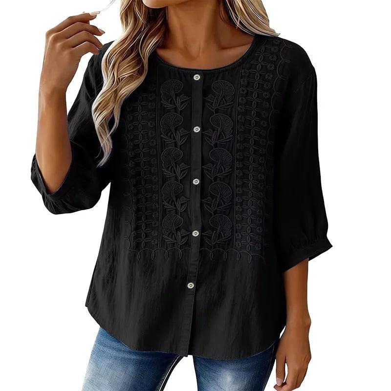 Andreza - Blusa De Algodão Com Botões