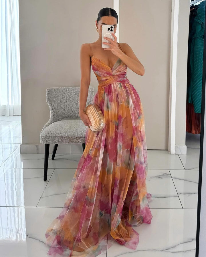 Dinushi - Vestido longo Floral Elegante